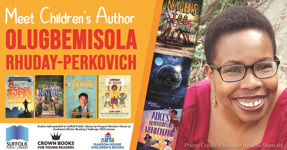 Author Olugbemisola Rhuday-Perkovich with cover images of her books